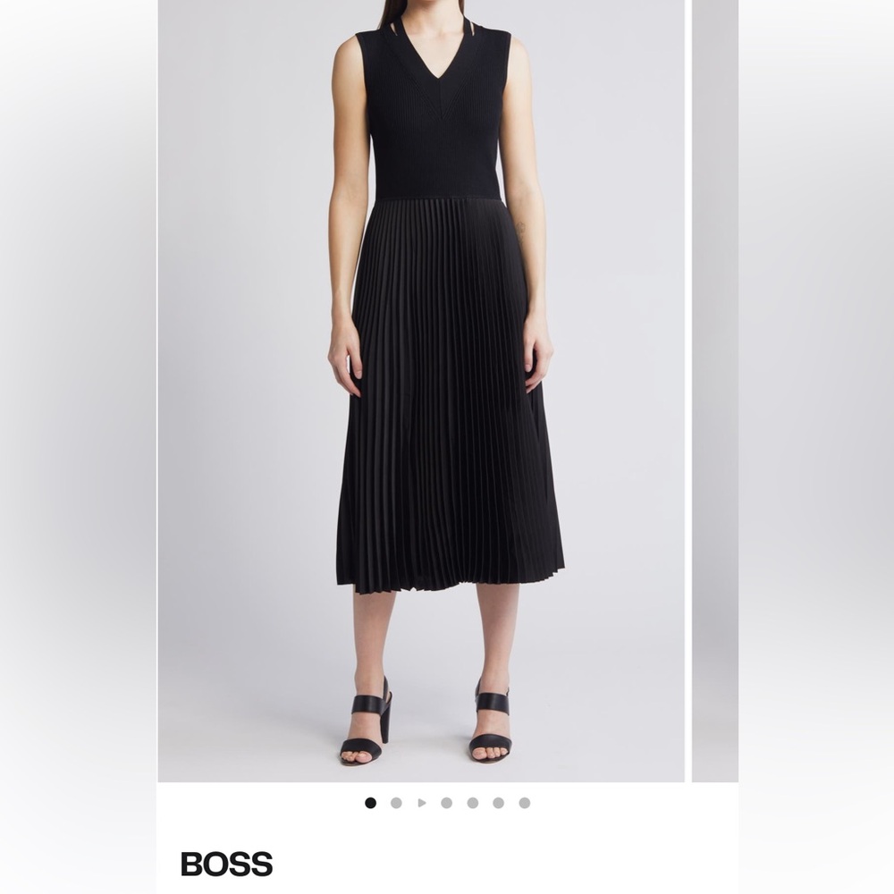 Black Midi A-Line Dress with Pleats